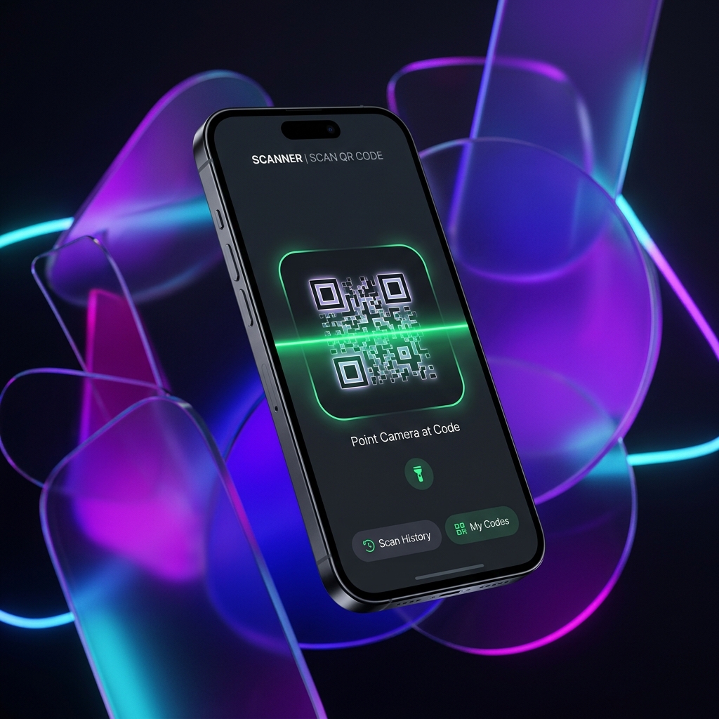 QR Scanner AI App Mockup on Smartphone